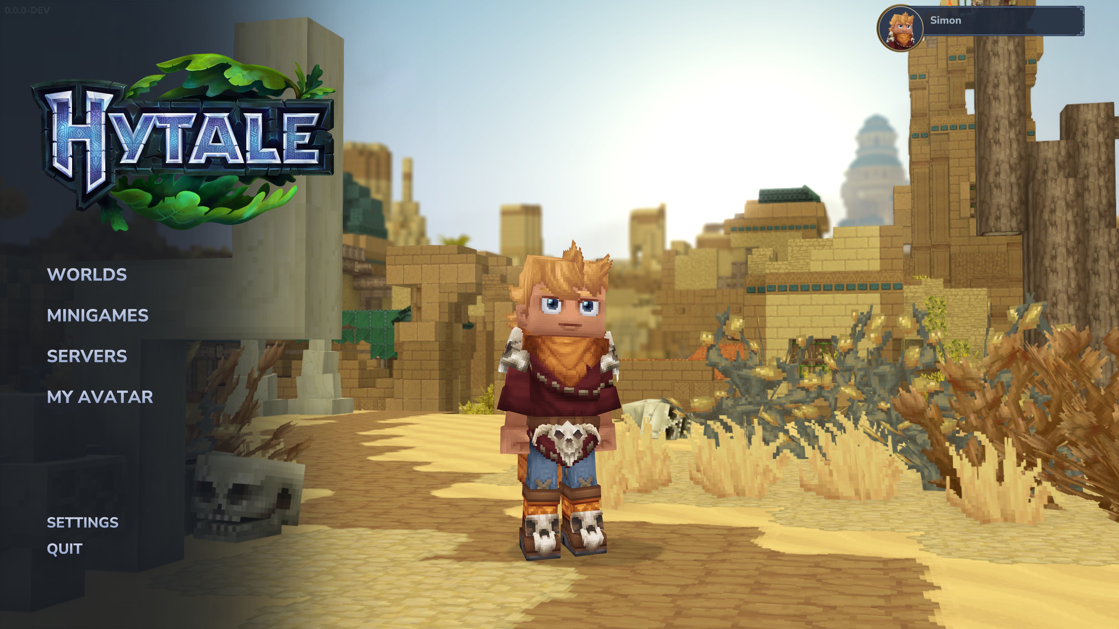 Menú principal de Hytale con bioma desértico
