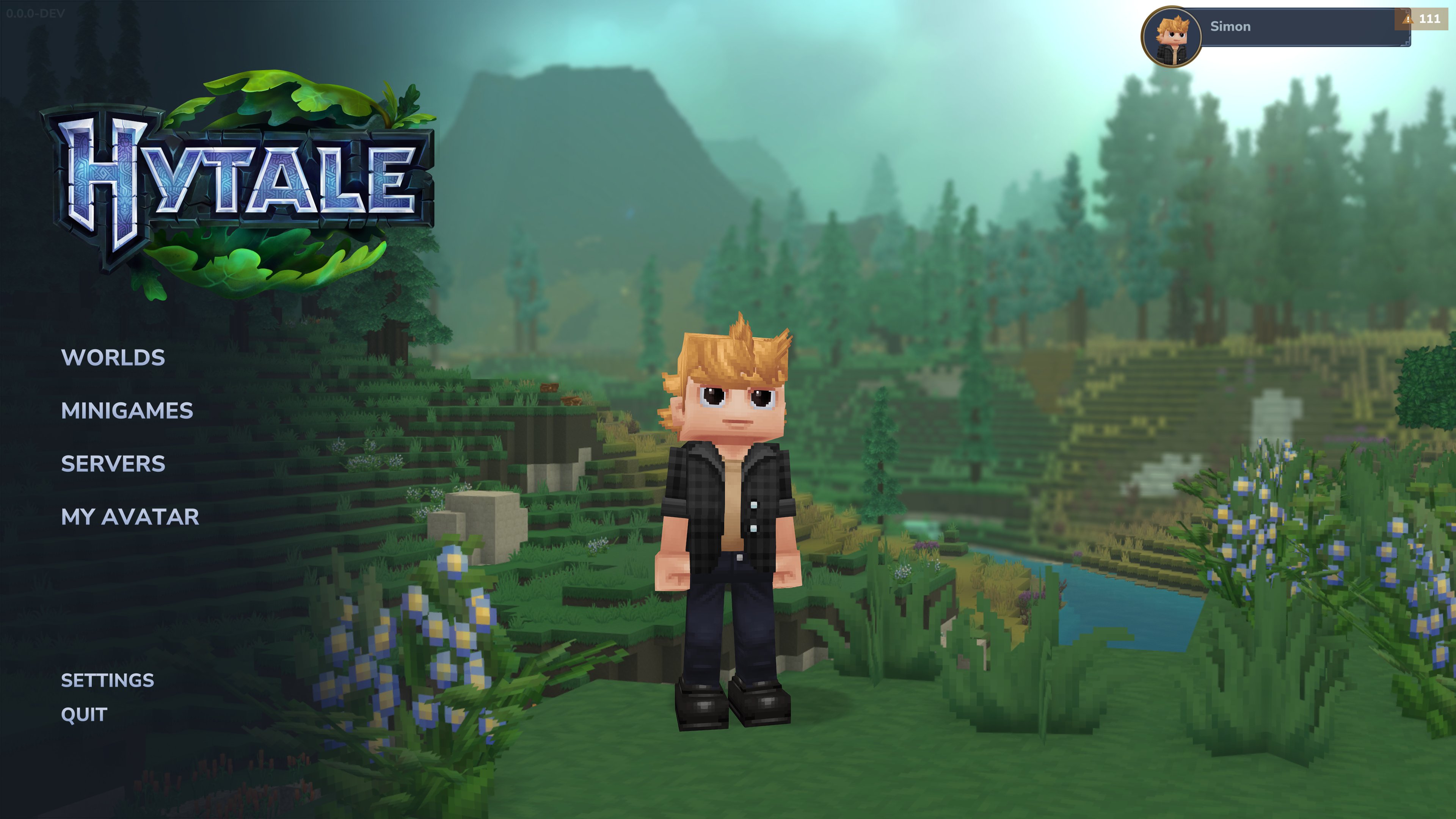 Menú principal de Hytale con fondo de bosque