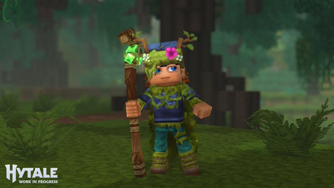 Cosmético de Hytale con bastón y temática de druida del bosque